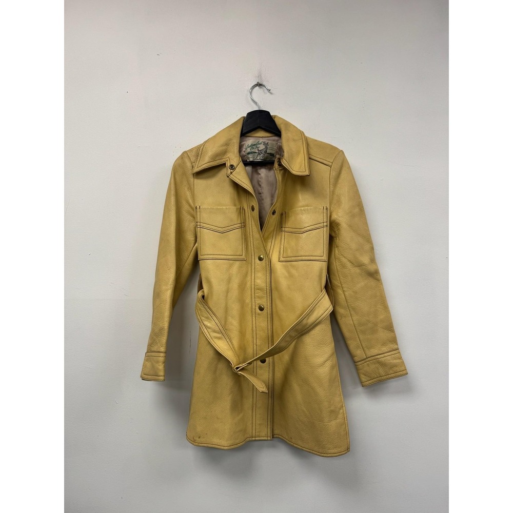 Vintage Custom Coat Co Deerskin‎ Leather Coat Womens Medium Beige Western 70s